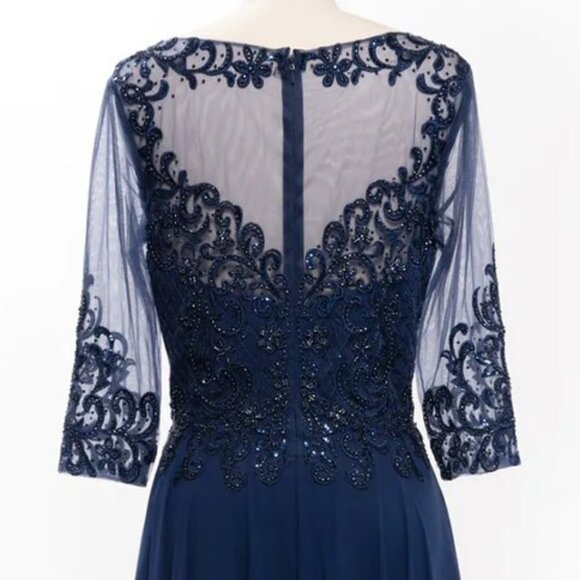 New A-Line Formal Long MOB Gown w/ 3/4 Sleeves & Rhinestones Embroidery TC M2722 - Picture 7 of 8